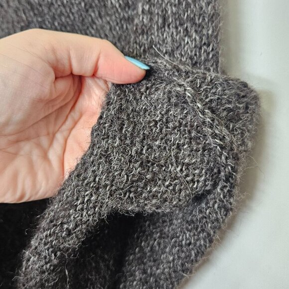 Handmade Hand Knitted Mohair Wool Loose Knit Poncho Charcoal Gray Cowl Neck - Picture 4 of 5